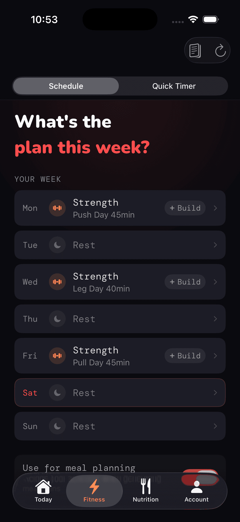 Focovi workout schedule — weekly planner