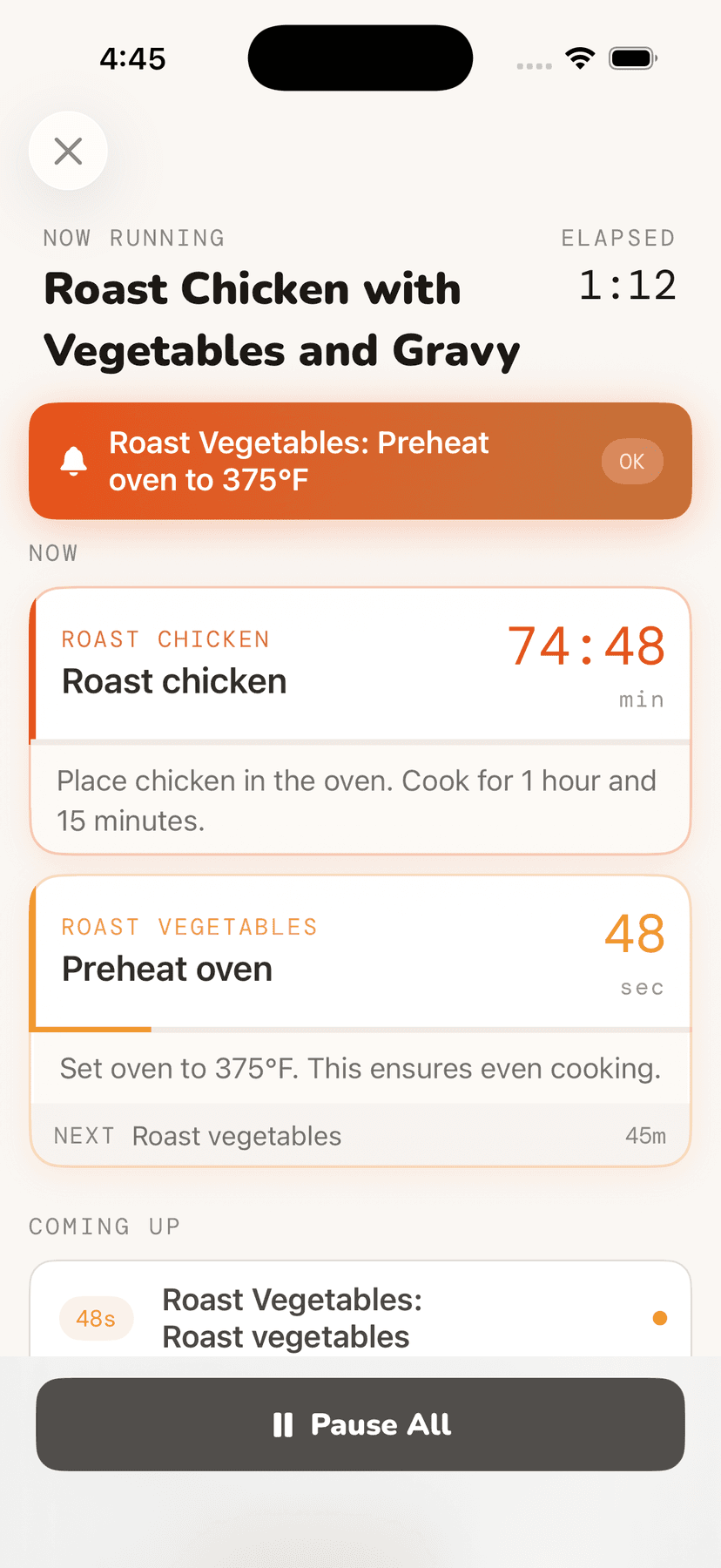 Focovi nutrition active — roast chicken dinner with parallel tracks